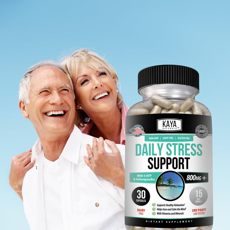Kaya Naturals - Natural Herbal Stress Relief Support Vitamin Supplement to Relax and Calm The Mind - Boost Mood - Happy Pills - Anxiousness Support - 30 Capsules (Pack of 2) 30 Count (Pack of 2)