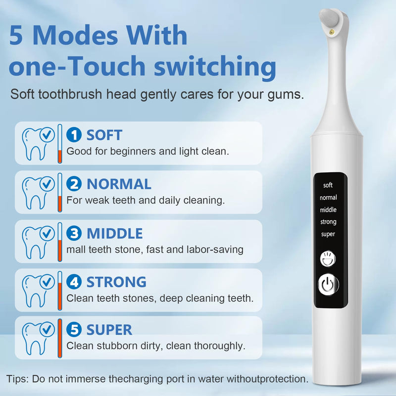 Teeth Polisher Kit: 6 Heads, 5 Speed Modes - for Teeth Cleaning Tools, Suitable for Daily Home Use,USB Rechargeable Teeth Whitening Kit with LED Light - BeesActive Australia