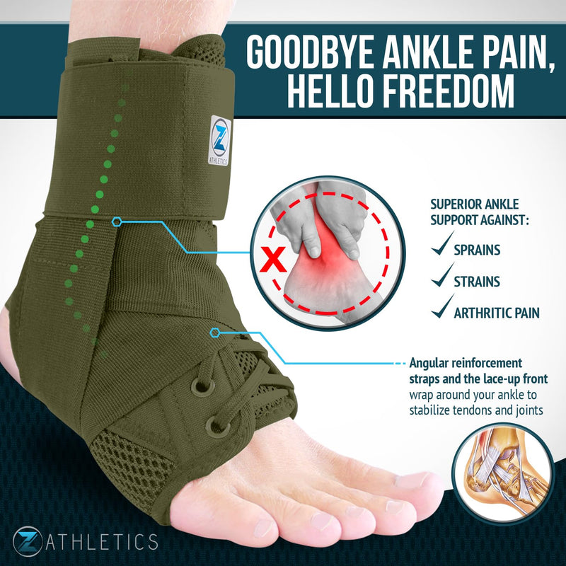 Z ATHLETICS Zenith Ankle Brace, Lace Up Adjustable Support – for Running, Basketball, Injury Recovery, Sprain! Ankle Support for Men, Women, and Children (Olive Green, Medium)