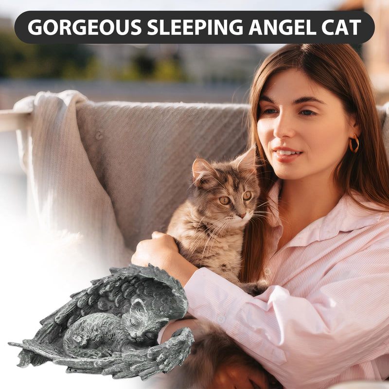 Tombstone Cat Memorial Stone Cat Remembrance Cat Keepsake Cat Keepsake of Deceased Cat Cat Angel Memorial Stone Resin Tombstone Cat for Patio Balcony Garden Memorial Statue (8 x 11.5 cm) - BeesActive Australia