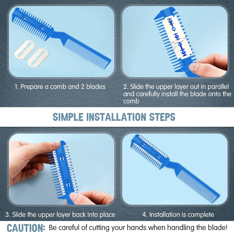 Yinkin 5 Pieces Razor Comb for Dogs Hair Grooming Trimmer Comb for Pet Razor Comb with 25 Extra Blades Manual Dog Hair Trimmer Comb Double Edge Razor for Dogs(Blue) Blue - BeesActive Australia
