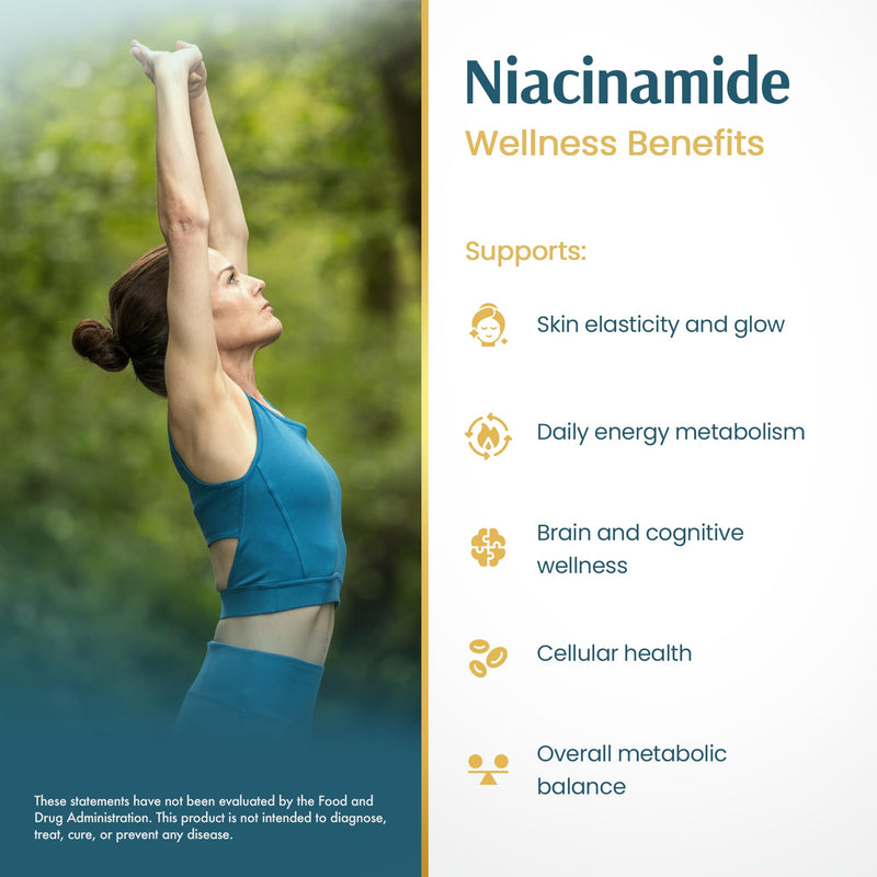 Vykee Nutrition Niacinamide Capsules - Vitamin B3 Supplement 500 mg | For Skin Wellness Cellular Energy and Metabolic Support - Vegan, Non-GMO Gluten Free, 120 Count