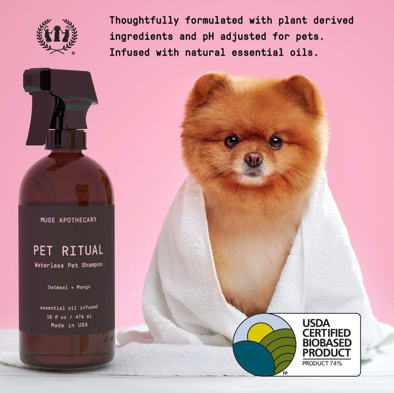 Muse Apothecary Pet Ritual Aromatic Waterless Shampoo for Pets - No Rinse Dog Shampoo - Waterless Shampoo for Cats - Waterless Dog Shampoo for Large Dogs - Essential Oils Infused, 16oz Fresh Bouquet 16 Fl Oz (Pack of 1) - PawsPlanet Australia