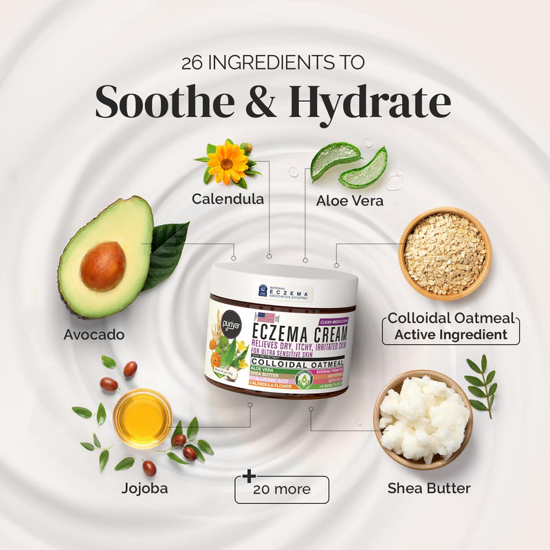 Puriya 5-in-1 Eczema Cream for Kids, Baby, Toddler, Adults, Advanced Colloidal Oatmeal Lotion for Dry, Itchy Skin Relief on Face and Body, Clinically Tested, Intensive Moisturizing Eczema Treatment - BeesActive Australia