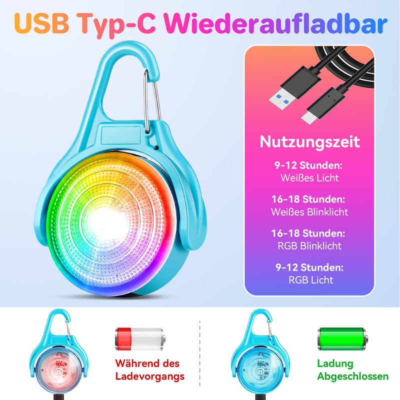 Dokkita light pendant dog rechargeable (RGB color changing dog light and 4 flashing modes), dog light LED rechargeable, LED flashing light school bag safety light USB rechargeable blue - BeesActive Australia