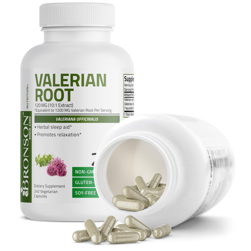 Bronson Valerian Root Capsules - Valerian Officinalis - Promotes Relaxation - Non-GMO, Soy-Free Gluten-Free, 240 Vegetarian Capsules Unflavored 240 Count (Pack of 1) - BeesActive Australia