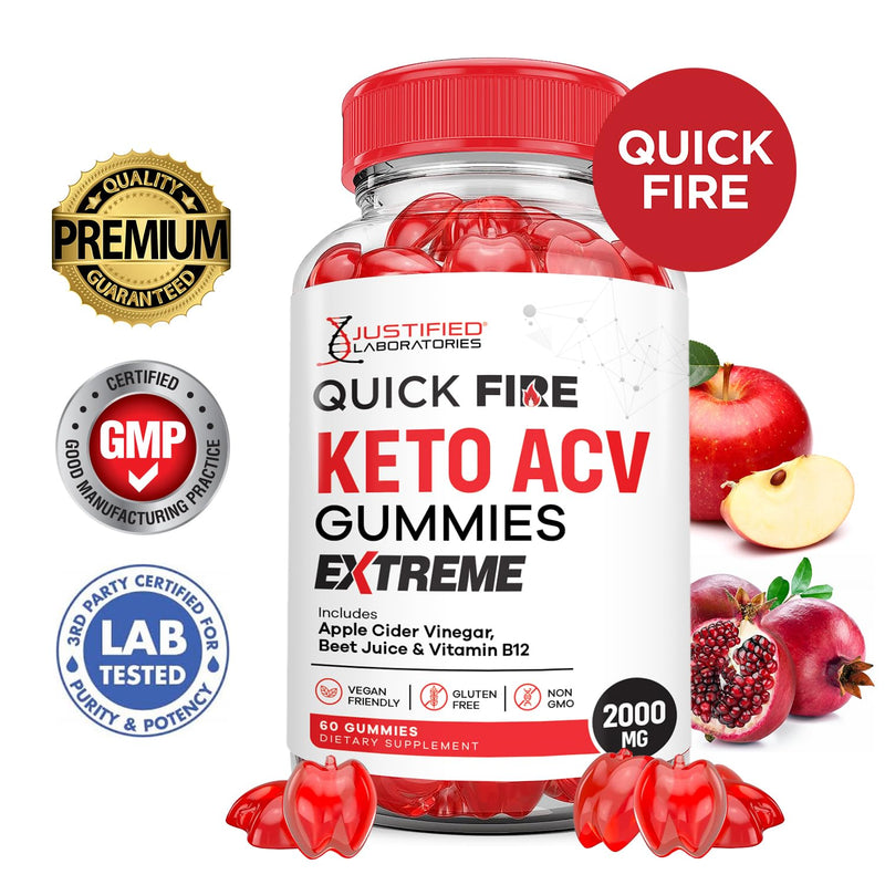 Quick Fire Keto ACV Gummies Extreme 2000MG QuickFire Keto Gummies Apple Cider Vinegar Formulated with Pomegranate Beet Juice Powder B12 Vegan Non GMO 60 Gummys 60 Count (Pack of 1)