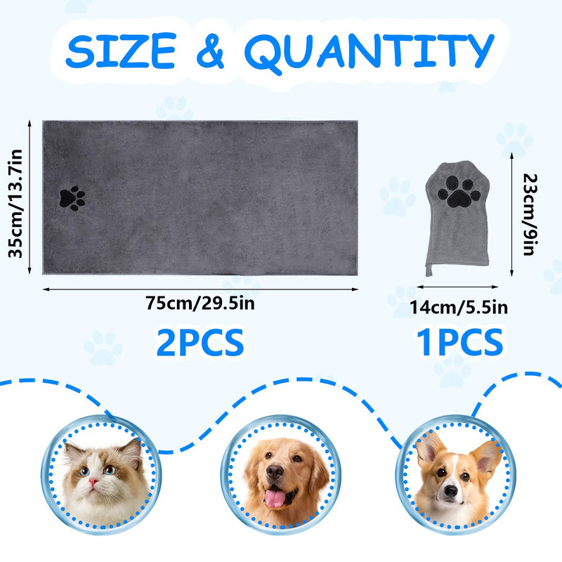 NVGVUP Pack of 3 Dog Towels Machine Washable, Gray Dog Towel Extra Absorbent, Dog Accessories for Dog Shower, Microfiber Towel Small for Dogs and Cats, for Small Medium Large Dogs - BeesActive Australia