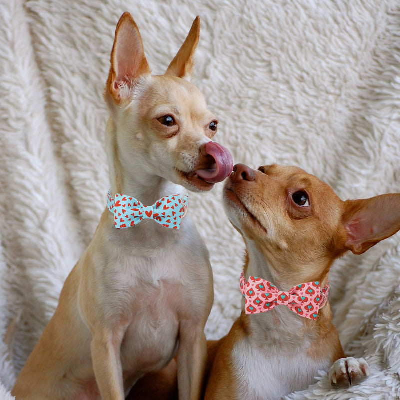 Valentine's Day Dog Collar with Bow - Red Heart Pattern Blue Bowtie Dog Collar Adjustable Heavy Duty Valentines Dog Collars for Small Medium Large Dogs XL B-Blue Red Heart-L - BeesActive Australia