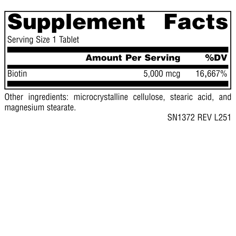 Source Naturals Biotin, 5,000 MCG - 60 Vegan Tablets | Hair, Skin and Nail Support*