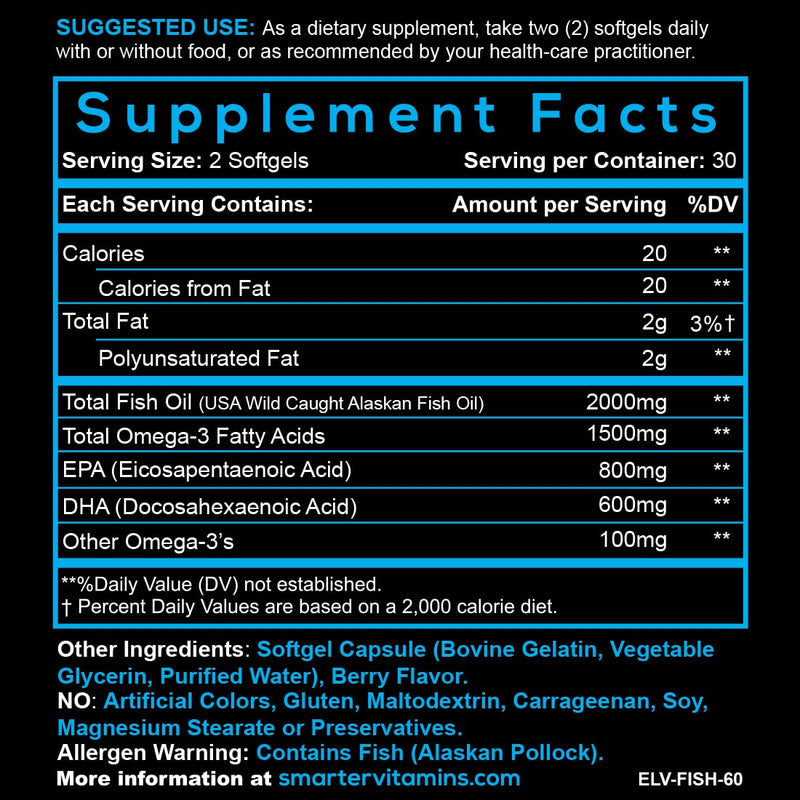 2 Pack Omega-3 Fish Oil, 800mg EPA & 600mg DHA, Burpless, 120 Softgels | Sustainably sourced AlaskOmega from wild-caught Alaskan fish; berry-flavored, non-GMO softgels with no fishy aftertaste 2