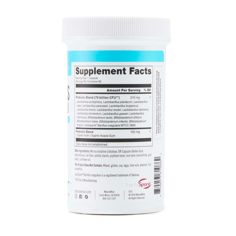 NatureWise Probiotics 70 Billion CFU - 17 Strains + Organic Prebiotics - Immune, Digestive & Gut Health Support for Women & Men - Vegetarian, Gluten-Free, Non-GMO - 60 Capsules[2-Month Supply] 60 Count (Pack of 1)