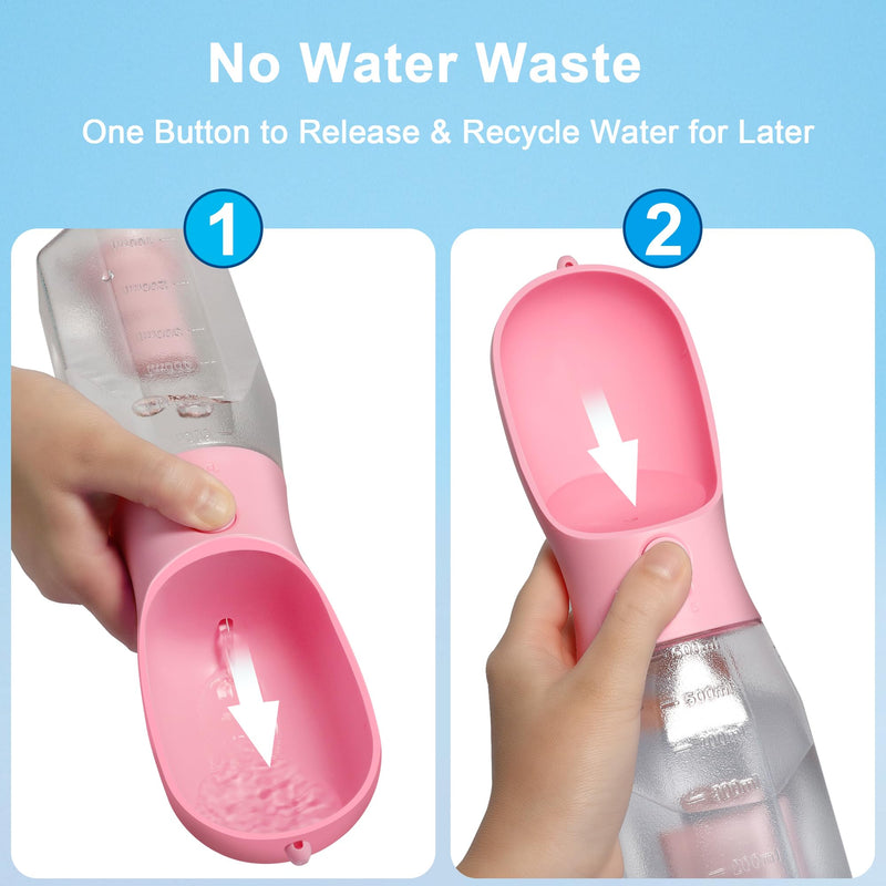 Dog Water Bottle with Filter, Portable Travel Dog Water Dispenser with Food Container & Dog Poop Bags Rolls, Leak Proof, Machine-Wash, Food Grade Plastic - Cycling & Long Flight (Pink, 20 oz) Pink - BeesActive Australia