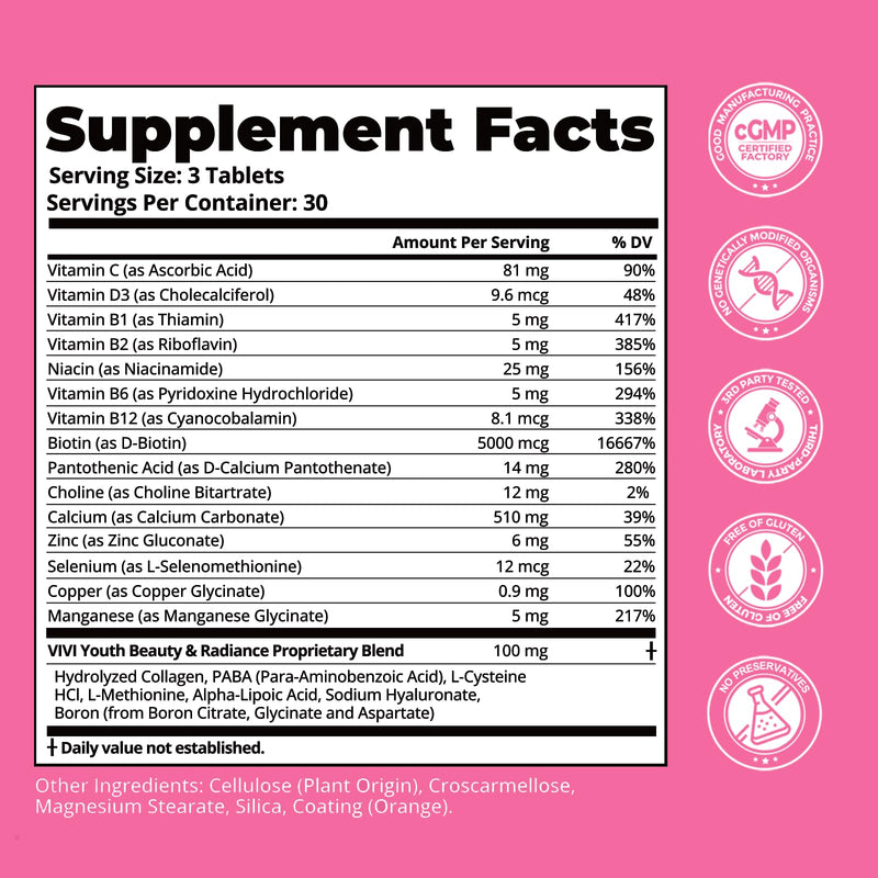 15-in-1 Multivitamin for Women, 90 Tablets, 30-Day Supply | 5000mcg Biotin+Beauty Blend, 7 High-Potency B Vitamins, D3 & Calcium, Hair|Skin|Nail Health, Energy, Immunity & Bone Support