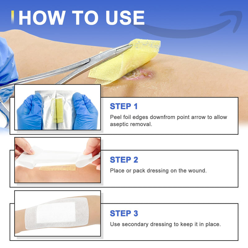 Ceeport Medical Xeroform Petrolatum Dressing 1"x8", 50 Individual Pack, Non-Adherent Gauze Pad Strip, Fine Mesh Gauze Patch Supplies for Wound Care, Burns, Lacerations, & Skin Grafts 1"x8" - BeesActive Australia