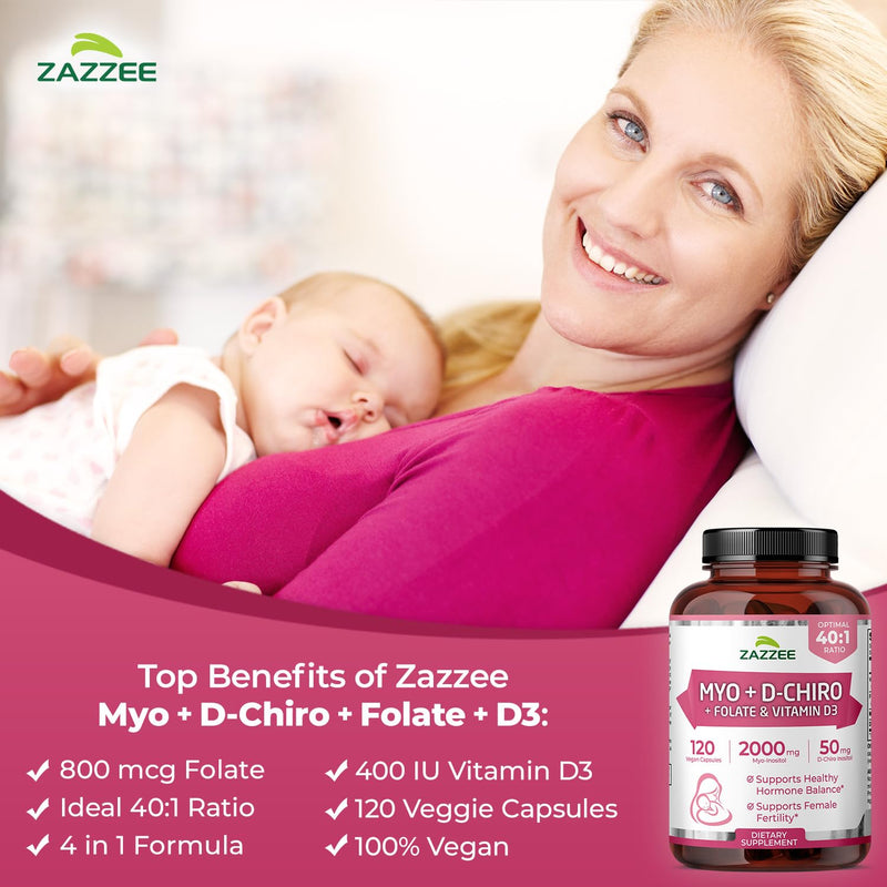 Myo and D-Chiro Inositol Supplement for Women - Fertility Supplement for Women with Ideal 40:1 Ratio Myo & D-Chiro Inositol D3 & Methylfolate Ovarian Support Vitamins - ISO Lab Tested (30 Servings) - BeesActive Australia