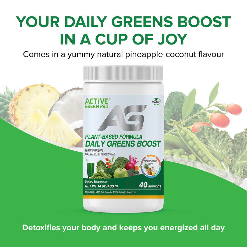 Daily Green Boost - Greens Powder – 14 Different Green Superfoods in Each Serving - Full of Essential Antioxidants, Fiber, Vitamins and Minerals – Everyday Health and Detox Pineapple-Coconut - BeesActive Australia