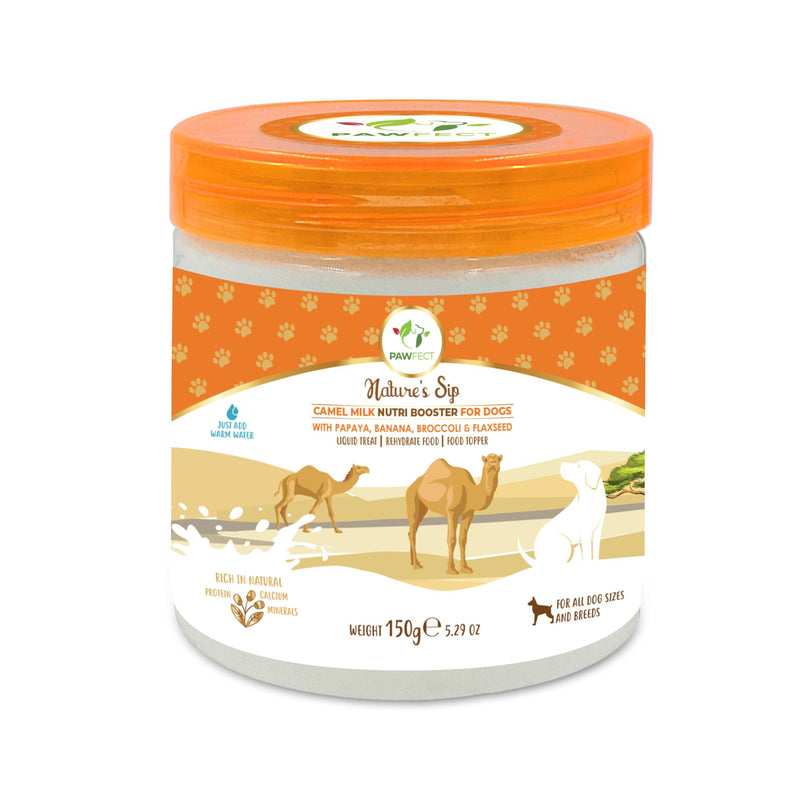 Pawfect Nature's Sip Camel Milk Powder with Papaya, Banana, Broccoli & Flaxseeds for Dogs- Easily Digestible- Pre & Probiotics- Healthy Topper- Low Glycemic- Hydration Support- 30 Scoops(150g/5.29oz) 151