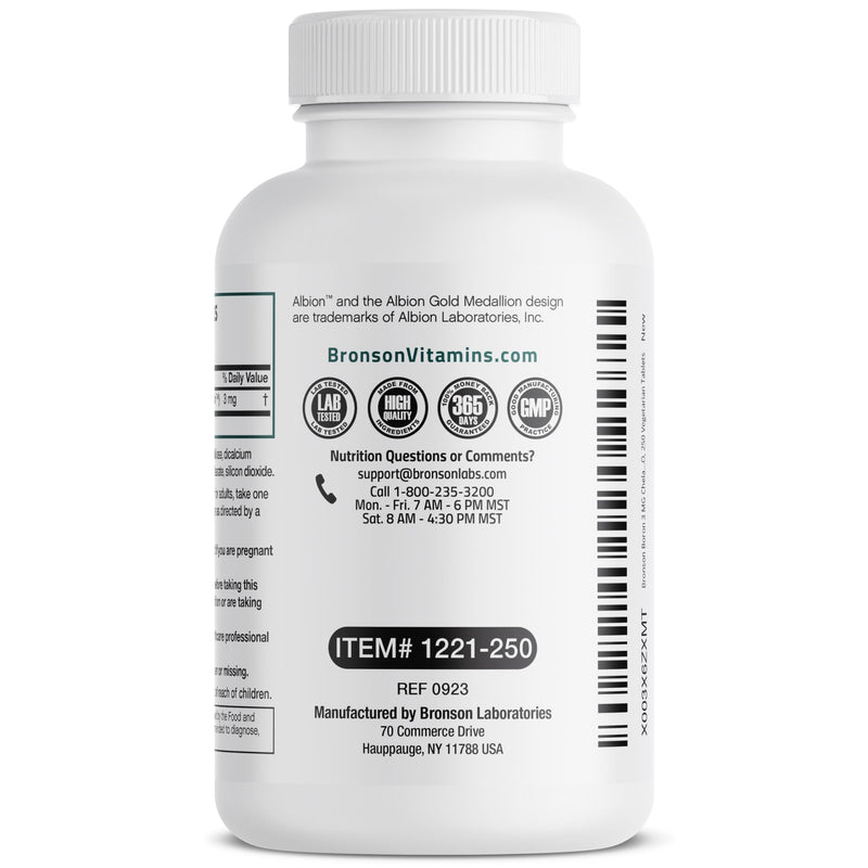 Bronson Boron 3 MG Chelated Superior Absorption Supports Bone Health Trace Mineral, Non-GMO, 250 Vegetarian Tablets 250 Count (Pack of 1) - BeesActive Australia