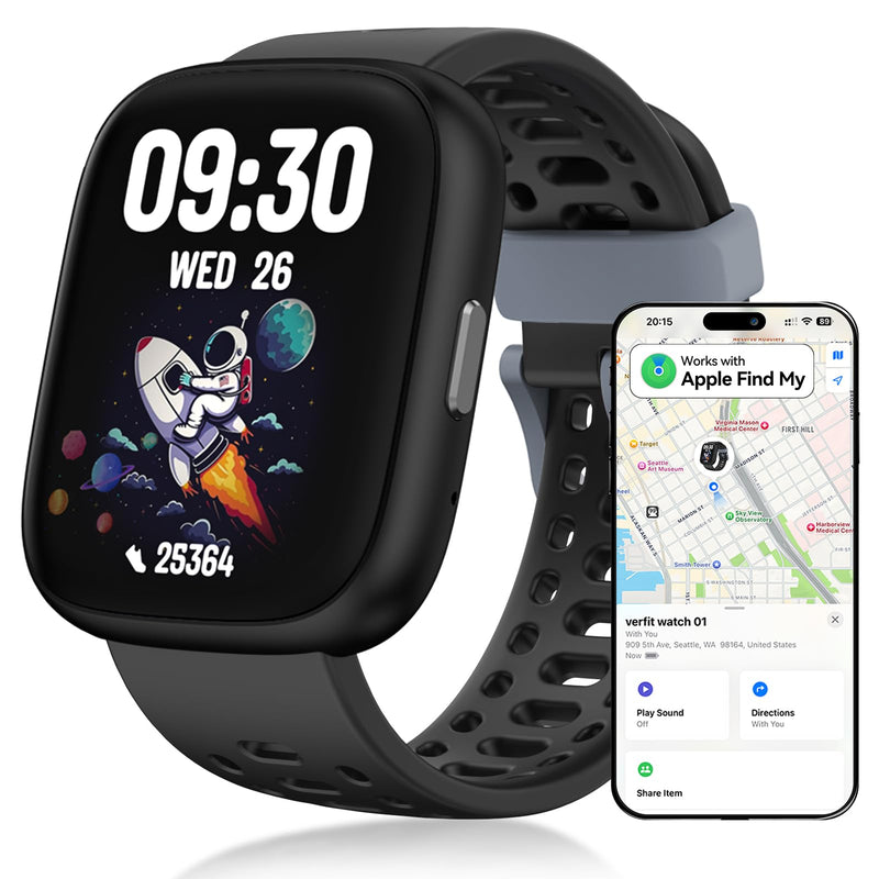 Fitness Tracker Watch for Kids, No APP/Phone Required Pedometer Watches Compatible with Apple Find My, Heart Rate, Sleep Monitor Calories Step Counter Waterproof Gifts for Boys Girls Ages 5-12 Black - BeesActive Australia