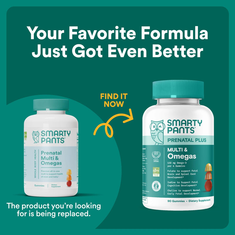 SmartyPants Prenatal Vitamins for Women, Multivitamin Gummies: Omega 3 Fish Oil (EPA/DHA), Biotin, Methylfolate, Vitamin D3, C, Vitamin B12, B6, A, K & Zinc, Inositol, 80 Count (20 Day Supply) 20 servings, 80 Count Discontinued - 20 Day Supply