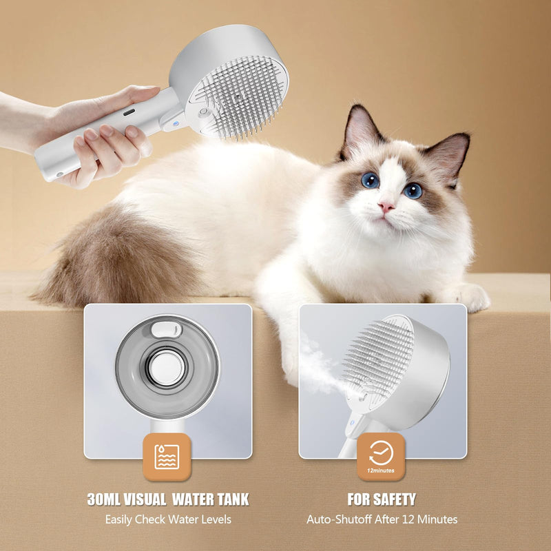 Cloud Care Cat Brush for Indoor Cat Steam Brush for Shedding Spritz Defur Comb for Cats Steam Cat Brush for Long Short Hair Cat Dog Pet Steam Brush for Cats Massage Grooming Self-Cleaning (White) White - BeesActive Australia
