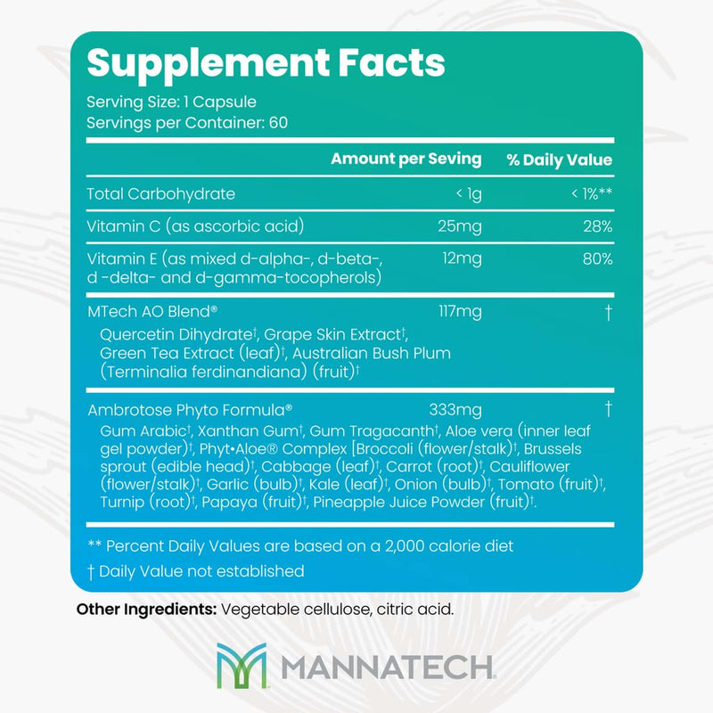Mannatech - Ambrotose AO® - 60 Capsules | Contains Vitamins C and E, Glyconutrients, Plant-Based Blend, Gluten-Free, Dairy-Free, Vegetarian-Friendly Formula