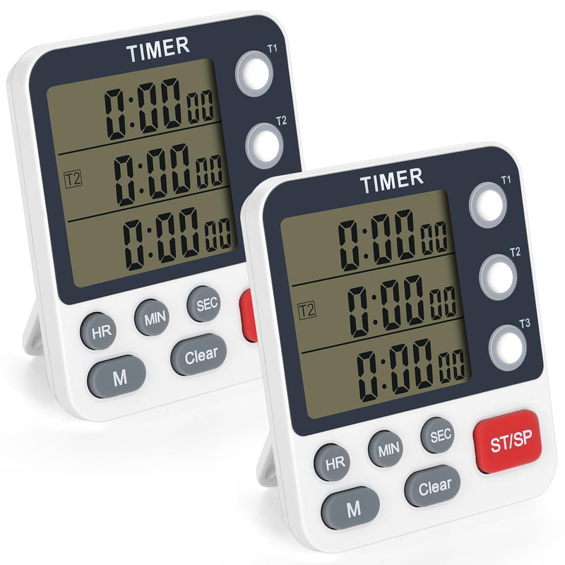 2Pcs Digital Dual Kitchen Timer,3-Channel Magnetic Countdown Stopwatch Timer for Cooking Suitable for Old People,Classrooms,Kitchens, Etc. (Excluding Batteries)