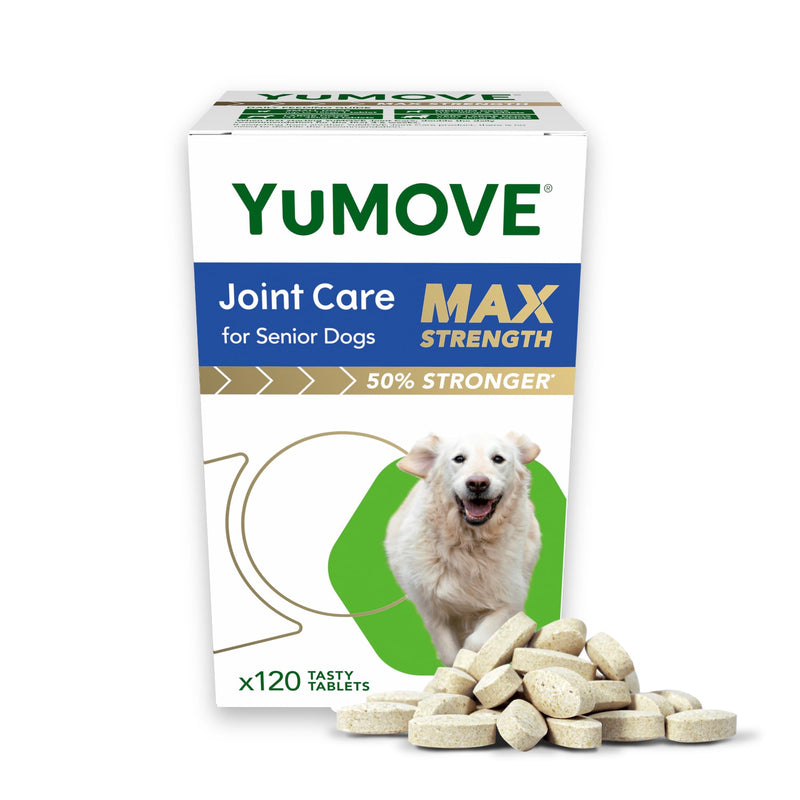 YuMOVE Max Strength Joint Supplement for Senior Dogs, Hip & Joint Aid with Glucosamine, Chondroitin, Green Lipped Mussel, 120 Tablets - Eco Friendly and Letter Box Ready Packaging | Unflavoured