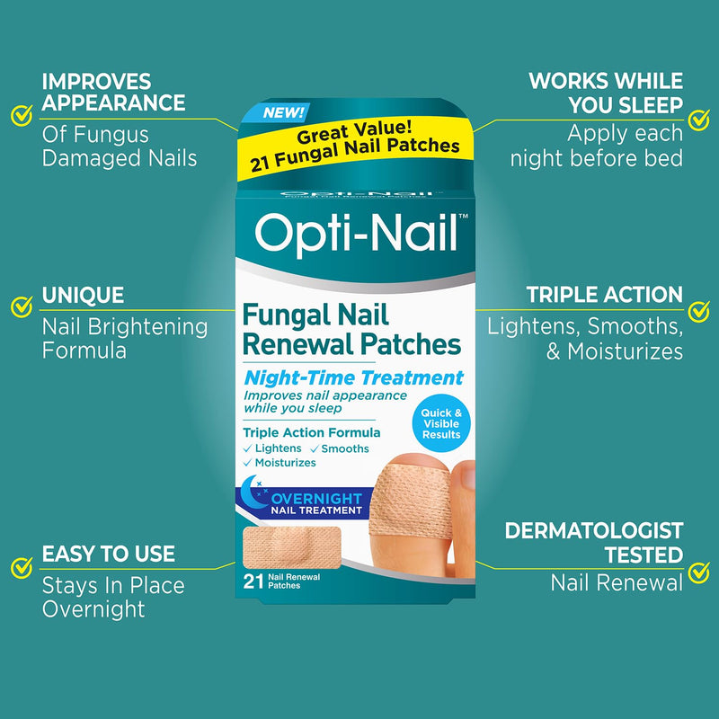 Opti-Nail Fungal Nail Renewal Patches - 21 Patches, Night-Time Treatment Improves Nail Appearance While You Sleep 21 Count (Pack of 1)