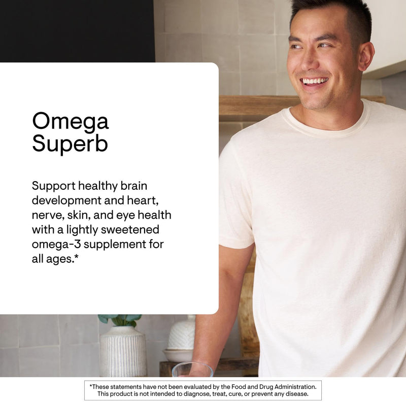 THORNE - Omega Superb - Fish Oil Liquid Supplement with EPA & DHA - Supports Brain, Skin, Joint & Heart Health* - Lemon Berry - Third-Party Certified - Gluten, Dairy & Soy-Free - 40 Servings