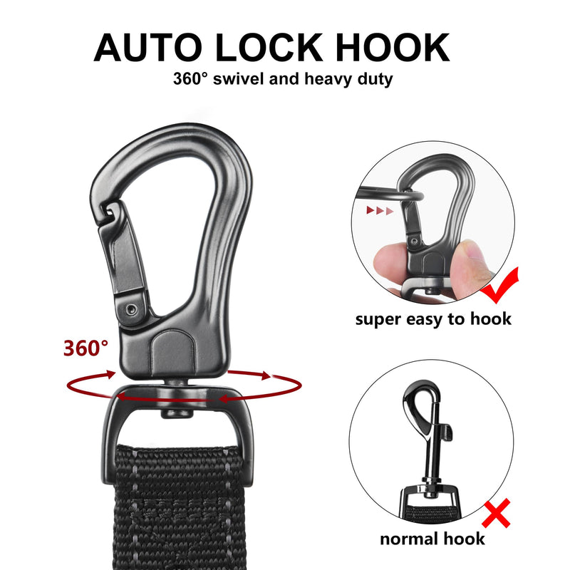 TwoEar 6FT 1IN Strong Black Dog Leash with 2 Padded Handles, Traffic Handle Extra Control, Comfortable Soft Dual Handle, Auto Lock Hook, Reflective Walking Lead for Small Medium and Large Dogs 1 in x 6 ft - BeesActive Australia