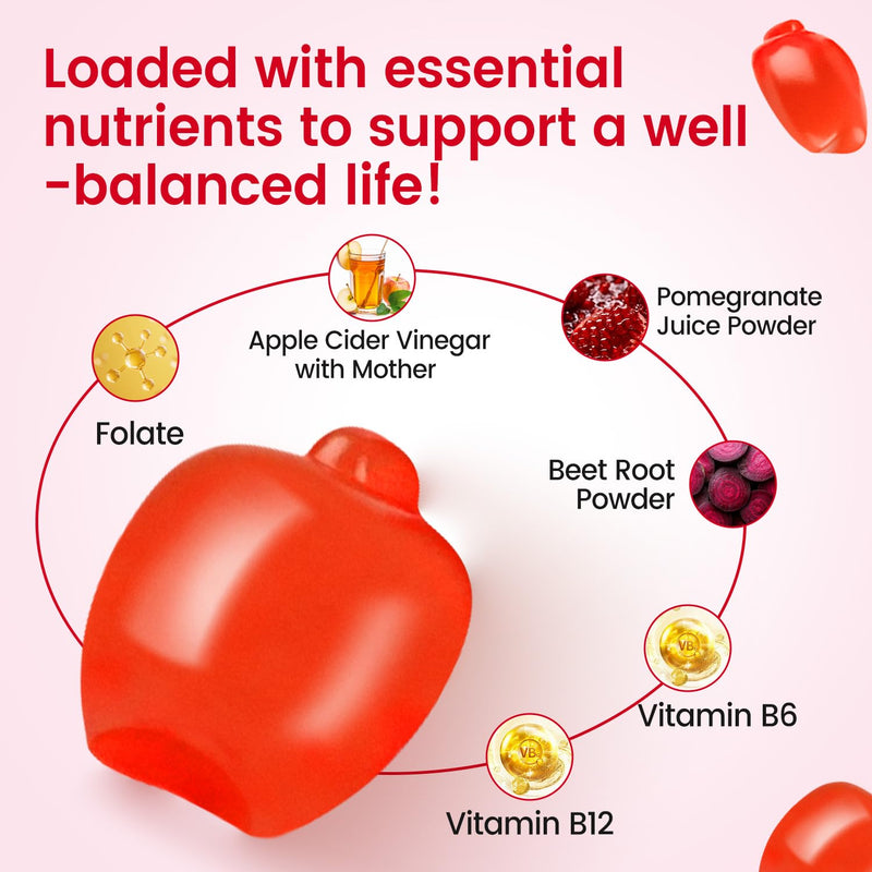 Keto ACV Gummies-Organic Apple Cider Vinegar with Mother, Sugar Free, 60 Ct | Vitamin B12 & B6, Beetroot, Metabolism and Energy, Gluten-Free, Vegan