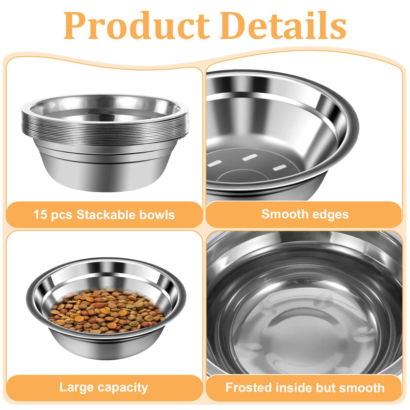 15 Pcs Bulk Stainless Steel Dog Bowls Pets Bowl Cat Water Bowls 2 Cups Dog Food Bowl Metal Replacement Food and Water Dish for Small Puppy Cat (16.68 oz) - BeesActive Australia