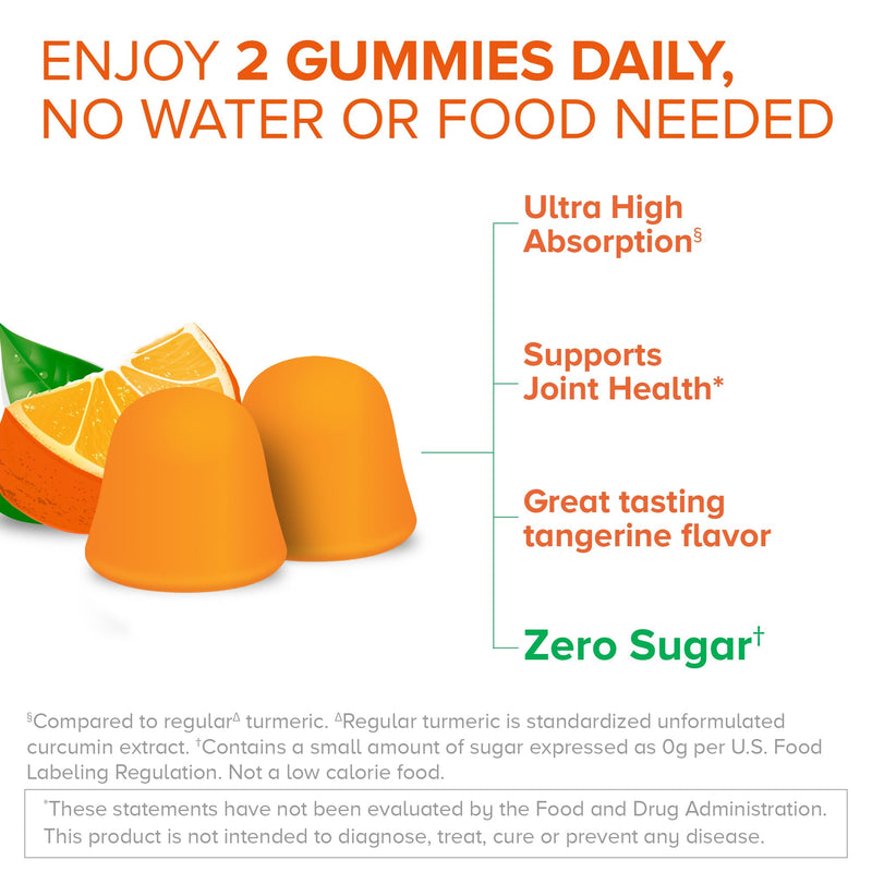 Qunol Zero Sugar Turmeric Gummies, Gummy with 500mg Turmeric Curcumin, Joint Support Supplement, Ultra High Absorption Tumeric Curcumin, Vegetarian, Gluten Free, 120 Count 120 Count (Pack of 1) - BeesActive Australia