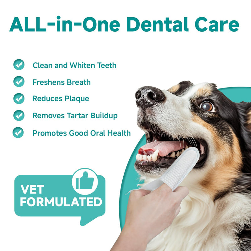 Pet Dental Finger Wipes for Dogs & Cats, Dog Teeth Cleaning Wipes Tooth Brushing Kit by Remove Plaque and Tartar & Freshens Breath Buildup No-Rinse Dog Finger Toothbrush White - BeesActive Australia