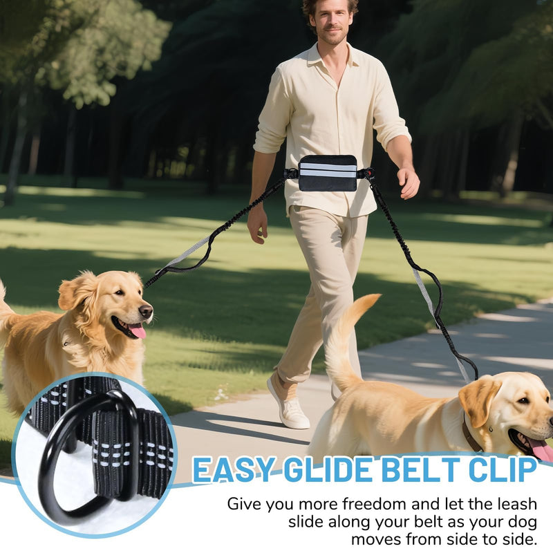 Hands Free Double Dog Leash No Tangle, Waist Leash for Dog Walking, Retractable Dog Leashes for Medium and Large Breeds-Pouch & Lumbar Support, Adjustable Waist Belt, Retractable Bungee,Padded Handles - BeesActive Australia