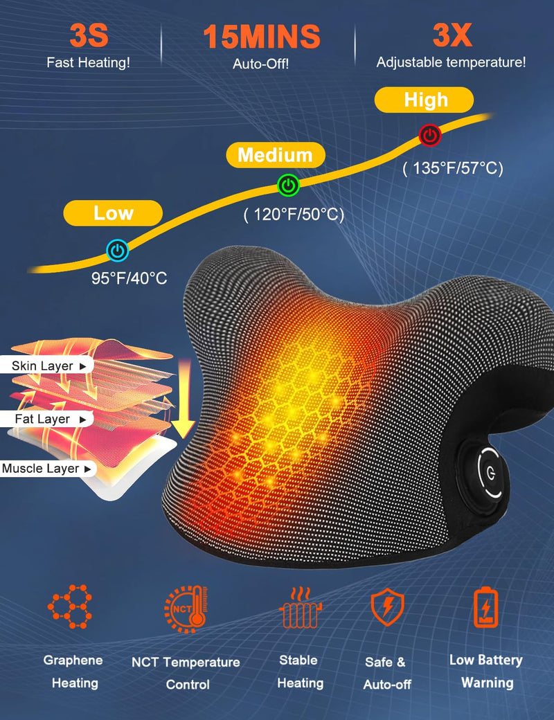 Wireless Heated Neck Stretcher for Pain Relief, Portable Cordless Neck Shoulder Cervical Traction Device with Graphene Heating Pad No Smell Magnetic Therapy Case Relaxer for TMJ Migraine Spine Alignme - BeesActive Australia