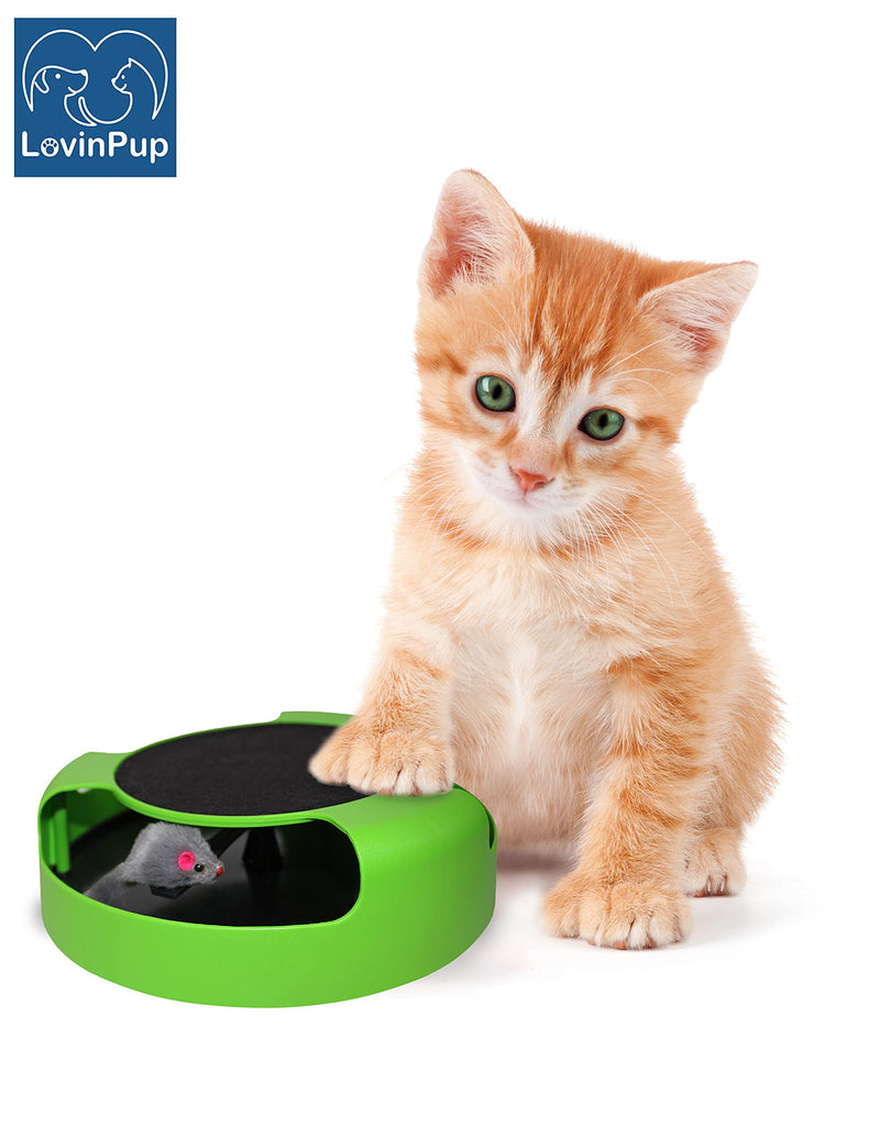 Interactive Cat Scratcher Toy – Manual Spinning Mouse for Natural Play & Claw Care – No Batteries, Quiet Design & Built-in Scratch Pad – 10" Spinning Cat Toy for Indoor Cats of All Ages Green Spinning Mouse - BeesActive Australia