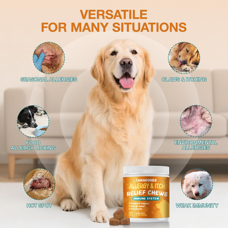 180 Count Dog Itch Relief Chews, Kiwi,Allergy Support Supplement, Soothe Dry Itchy Skin, Reduce Scratching Licking, Daily Health Chews for Dogs