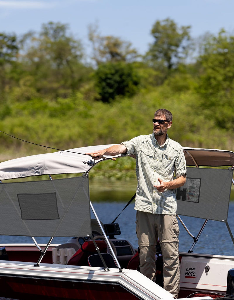 KEMIMOTO Detachable Mesh Sidewalls Universal for 3 Bow Bimini Tops, with Large Pockets for Fishing Gear, Includes 2 Straps(Bimini Tops Not Included) - BeesActive Australia