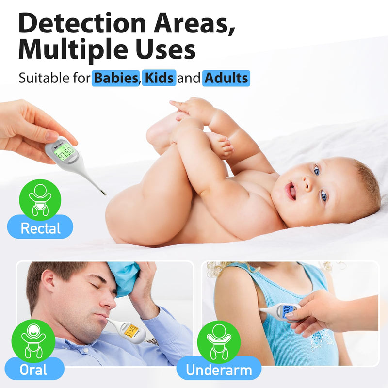 Boncare 9 Seconds Basal Body Thermometer for Ovulation, Oral Thermometer for Adults and Kids - Accurate Rectal Thermometer, with Fever Alarm and Large Display (Rice-White) White - BeesActive Australia