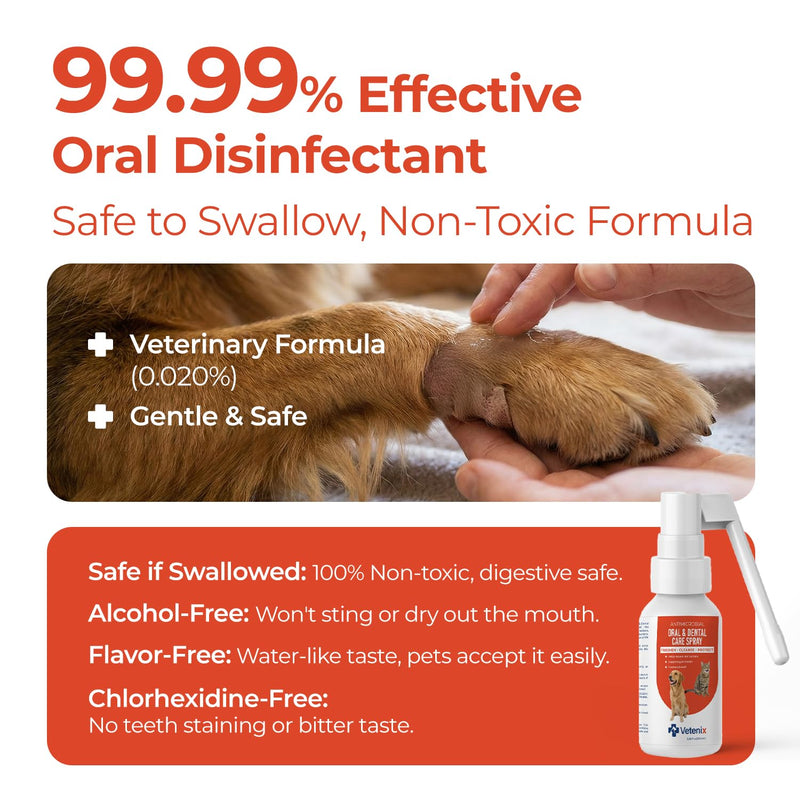 Oral Spray for Dogs and Cats Teeth Cleaning Spray Freshens Breath, Soothes Gums, Alcohol Free Daily Dental Care with Pure Hypochlorous – 3.38 oz