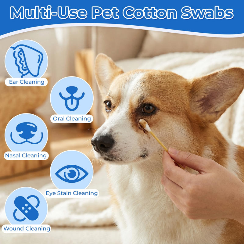 6 Inch Large Cotton Swabs for Dog Ear Cleaning - Extra Long Handle Dog Ear Swabs, Soft & Absorbent Big Cotton Tips, Perfect for Pet Care & Daily Grooming (100 Pcs) 1 pack 100 pcs
