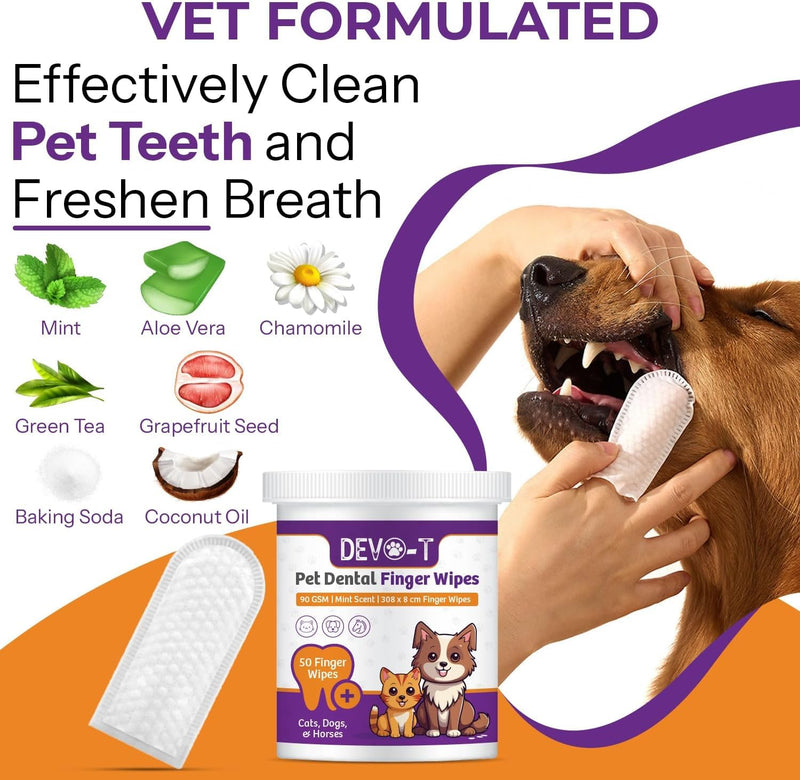 DEVO-T 100% Natural Dog Teeth Cleaning Wipes | Pet Teeth Cleaning Finger Wipes for Dogs, Cats & Horses | Remove Bad Breath, Plaque & Tartar Buildup | Scented & Unscented Bundle | 100 Counts