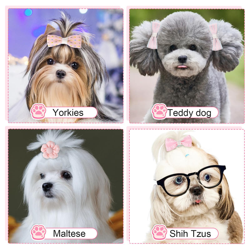10 PCS Dog Hair Bow Pink Dog Bows with Rubber Bands Puppy Hair Bows Mix Style Handmade Puppy Hair Bows Cute Grooming Flower Ball Bowknot Top Knot Dog Hair Accessories for Puppies - BeesActive Australia