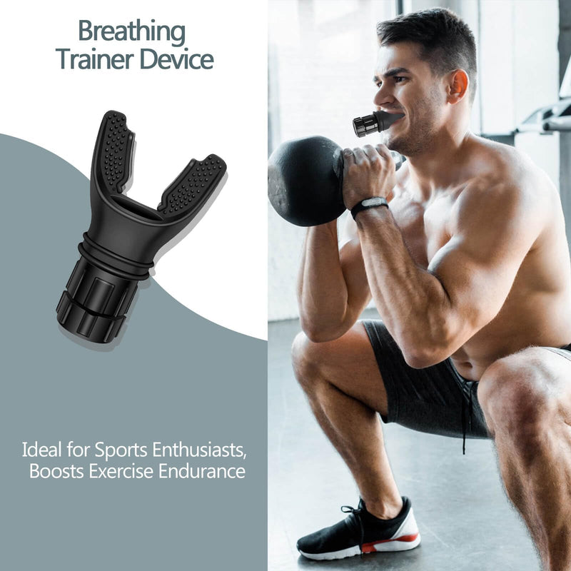 Breathing Exercise Device, Portable Breathing Trainer with Adjustable Resistance for Oral and Muscular Exercise, The Breather Respiratory Muscle Trainer, Easy to Clean (Black) Black - BeesActive Australia