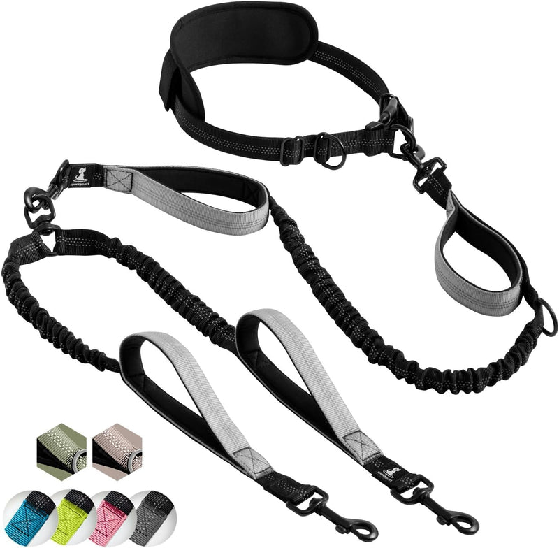 SparklyPets Hands Free Double Dog Leash – Dual Leash for Medium and Large Breeds – Lead for 2 Dogs with Padded Handles, Reflective Stitches, No Pull, Tangle Free Gray 2 dogs M/L - BeesActive Australia
