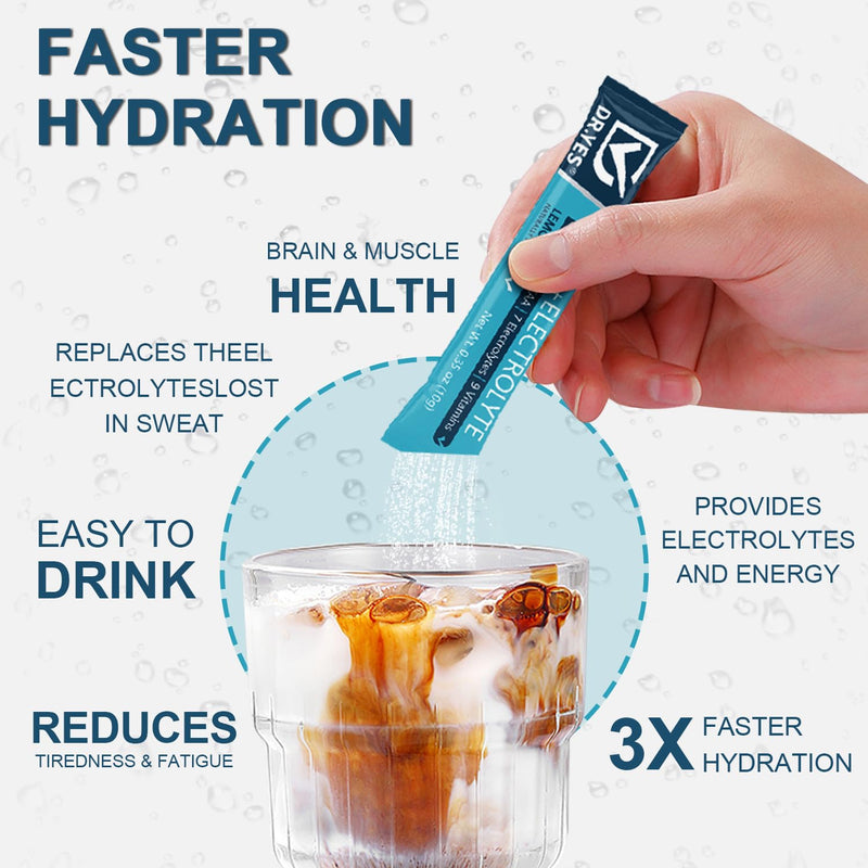 DR.YES Electrolytes Powder with Potassium, Sodium, Zinc & Vitamins | Rapid Hydration & Energy Booster | Sugar-Free & Zero Calorie, Keto Friendly, Vegan, (20 Stick Packs)
