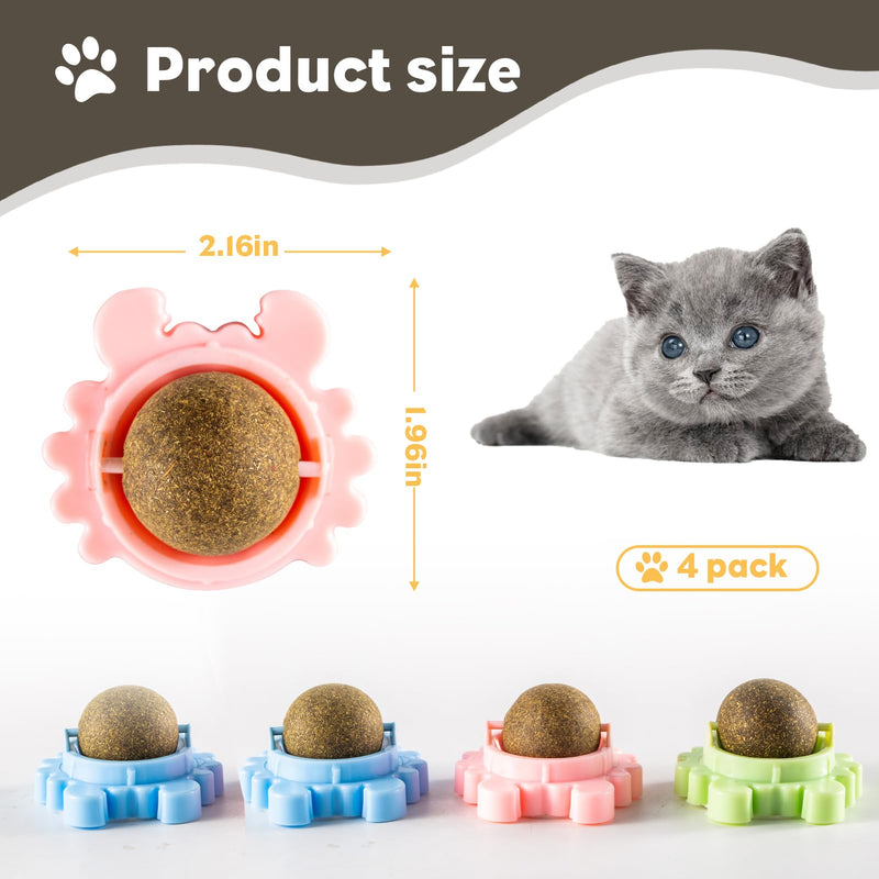 Catnip Balls Rollerball For Cats Wall Mount Magic Mint Stick Up Station Cat Nip Balls Cat Nips Organic Ball Cat Crack Catnip Ball Spinning Sugar Lick Rollerball Toy Chew Teeth Cleaning Anxiety Relief - BeesActive Australia